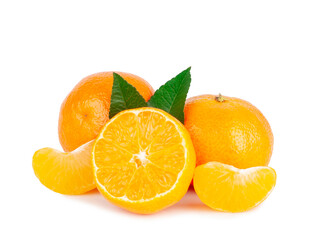 Tangerine and slices isolated on a white background.