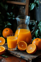 freshly squeezed orange juice and fresh oranges