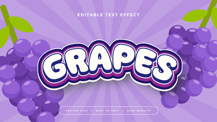 Purple violet white and green grapes 3d editable text effect - font style. Fresh fruit juice text style effect - obrazy, fototapety, plakaty