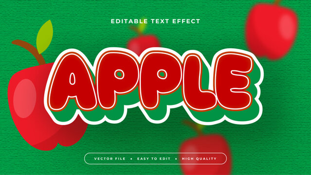 Red white and green apple 3d editable text effect - font style. Fresh fruit juice text style effect