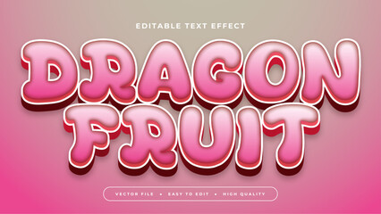 Pink and white dragon fruit 3d editable text effect - font style. Fresh fruit juice text style effect