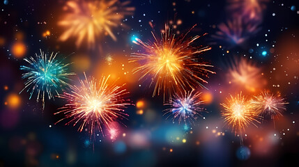 Naklejka premium Beautiful creative holiday background with fireworks and sparkles