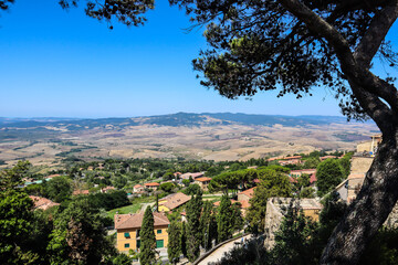 Toskana-Landschaft, Ausblick von Volterra, Italien