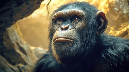 Australopithecus Investigates Its Ancient Environment. Generative Ai. - obrazy, fototapety, plakaty
