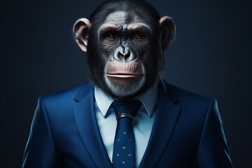 a monkey in a blue business suit , smart monkey in business suit and white shirt, generative ai - obrazy, fototapety, plakaty