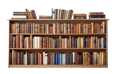 Wooden Bookshelf isolated on transparent background. PNG file, cut out	