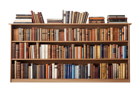 Wooden Bookshelf isolated on transparent background. PNG file, cut out	