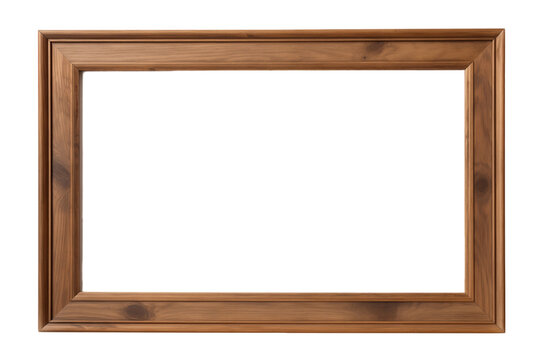 wooden picture frame isolated on transparent background. PNG file, cut out	