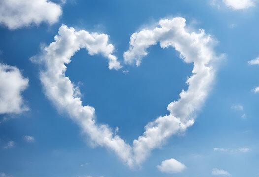Fluffy Heart-Shaped Clouds Decorating the Blue Summer Sky in a Beautiful Natural Atmosphere