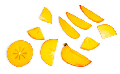 Persimmon slices isolated on a white background, top view