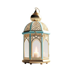 3D modern Islamic lantern on transparent background.