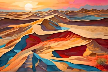 Surreal desert dunes transformed into a mosaic of vivid hues