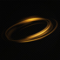 Golden glowing swirl. The effect of moving at the speed of light. Easy trail. Shiny wavy path. Vector.Neon light.