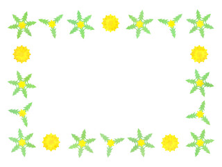 水彩で描いたタンポポのシンプルなフレーム