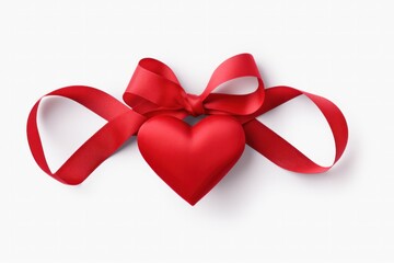 Red heart and red ribbon banner with shadow isolated on white transparent background for Valentine's Day.