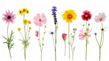 Different flowers decoration on white background