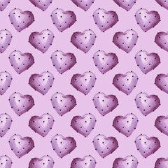Seamless pattern of purple spiky hearts. Heart ornament. Valentine's Day. Sweets for lovers. Watercolor illustration for background design, packaging, textiles