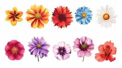 Different flowers decoration on white background