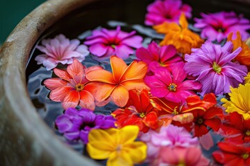 Bath with Vibrant Flowers and Warm Water