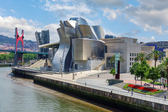Bilbao, Spain - JUNE 17, 2014: The facade of the Guggenheim Museum in Bilbao. Guggenheim Museum Bilbao is museum of modern and contemporary art