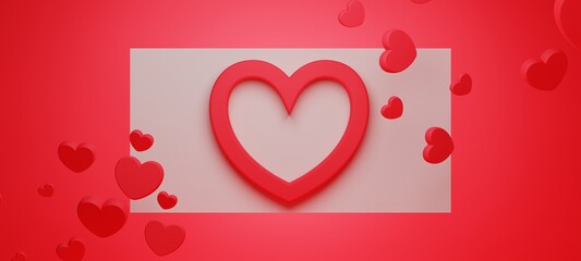 3d illustration rendering wallpaper abstrac background, love happy valentine's day, red heart element for wedding
