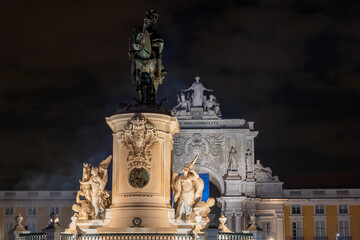 King Jose I and Rua Augusta At Night In Lisbon