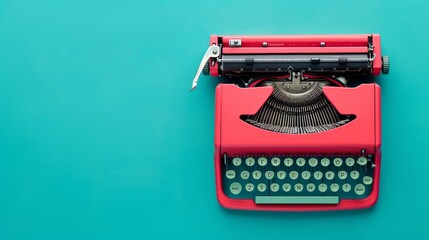Fototapeta na wymiar Vintage typewriter on a bright turquoise background