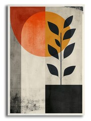 Minimalist abstract colorful mid century japandi style print. Zen, calm, charming and cosy vibes. Great for poster design or frame as decor. Simple shapes and lines.