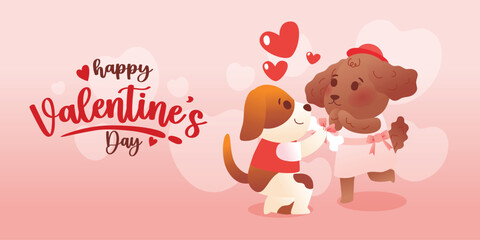 Romantic Dog Couple Engagement: Asking for Wedding, Vector, Illustration