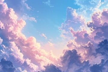 Anime-inspired clouds painted with a soft, dreamy touch in the afternoon anime 4k background - obrazy, fototapety, plakaty