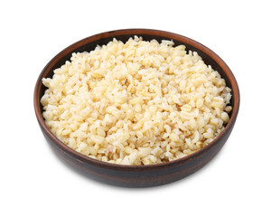 Cooked bulgur in bowl isolated on white