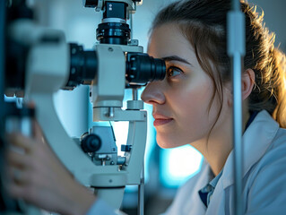 An oculist utilizing advanced technology to conduct a comprehensive eye check-up.