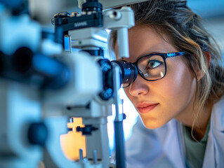 An oculist utilizing advanced technology to conduct a comprehensive eye check-up.