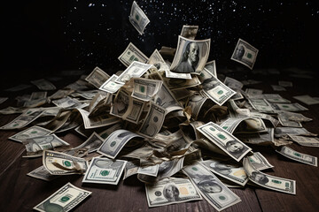 rain of dollars money gains - obrazy, fototapety, plakaty