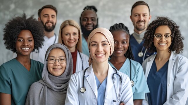 Diversity in healthcare. Showcase a diverse group of doctors, inclusive and culturally competent medical care.