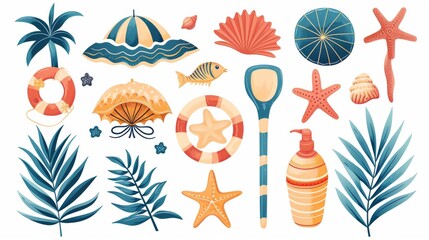 Obraz premium Retro summer, beach and ocean vector design elements on white background