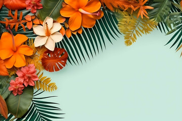 Summer Background With Copy Space, A Group Of Flowers And Leaves