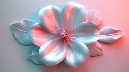 Abstract 3D flower glowing in pink and cyan