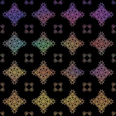 ฺBeautiful multi-colored line drawing, symbol design, logo pattern, fabric pattern, used to create background image, beautiful multi-color paint together, black background.