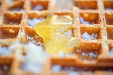 close-up of waffle texture with melting butter on top