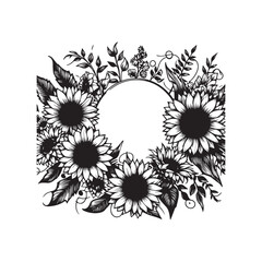 sunflower floral vector frame style and circle style vector illustration black and white for graphic design spring season special 