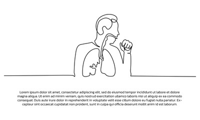Continuous line design a person who is coughing. Single line decorative elements drawn on a white background.