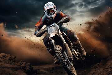Sporty motorcyclist on a motocross motorcycle in motion