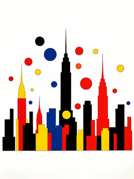 Minimalist New York City Skyline, A Colorful Cityscape With Dots