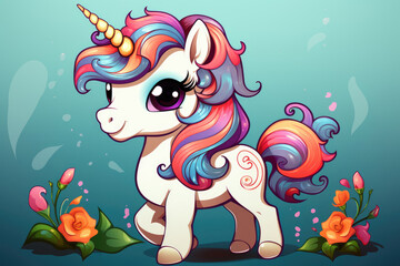Colored cute unicorn fairy tale character