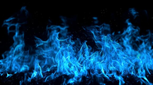 blue fire flame on dark background, butane gas video background looping