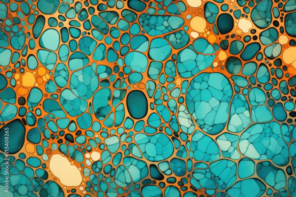 Poster a close up view of a blue and yellow surface with circles and dots on the bottom of the surface, and