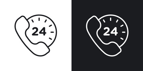 24 7 Emergency call services icon designed in a line style on white background.