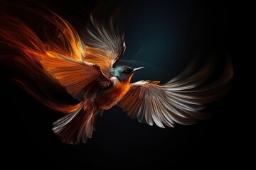  a bird is flying in the air with its wings spread out and it's wings are spread wide open. - obrazy, fototapety, plakaty