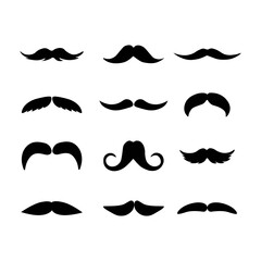 A large collection with mustaches. Father's Day. Elements for printing, greeting cards, hair salon advertising. vector flat illustration isolated on white background